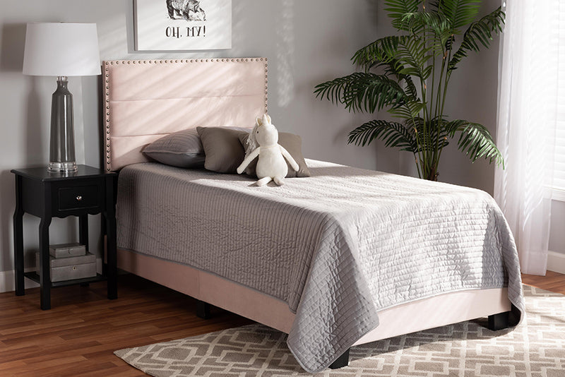 Baxton Studio Tamira Modern and Contemporary Glam Light Pink Velvet Fabric Upholstered Twin Size Panel Bed