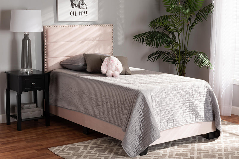 Baxton Studio Tamira Modern and Contemporary Glam Light Pink Velvet Fabric Upholstered Twin Size Panel Bed