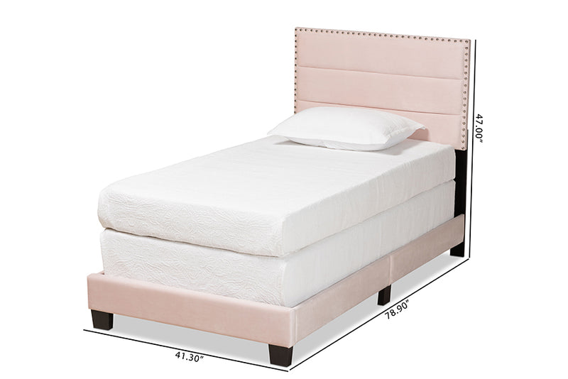 Baxton Studio Tamira Modern and Contemporary Glam Light Pink Velvet Fabric Upholstered Twin Size Panel Bed