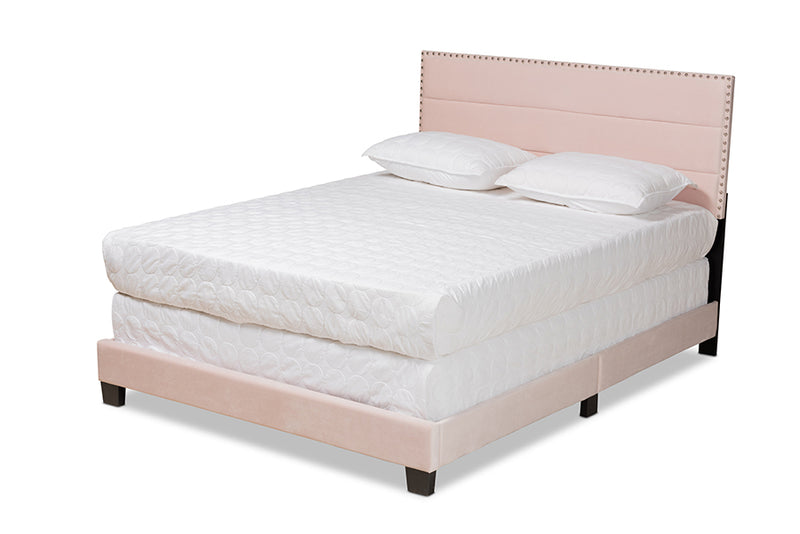 Baxton Studio Tamira Modern and Contemporary Glam Light Pink Velvet Fabric Upholstered Queen Size Panel Bed
