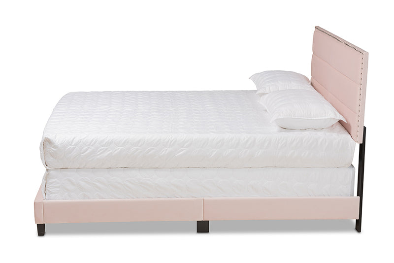 Baxton Studio Tamira Modern and Contemporary Glam Light Pink Velvet Fabric Upholstered Full Size Panel Bed