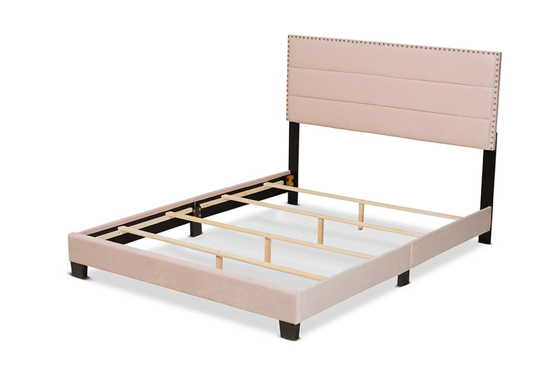 Baxton Studio Tamira Modern and Contemporary Glam Light Pink Velvet Fabric Upholstered Queen Size Panel Bed