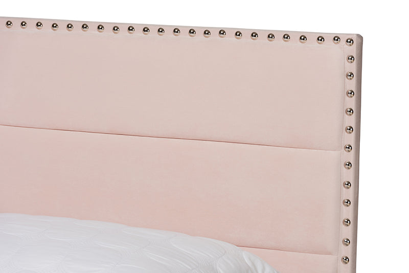 Baxton Studio Tamira Modern and Contemporary Glam Light Pink Velvet Fabric Upholstered Full Size Panel Bed