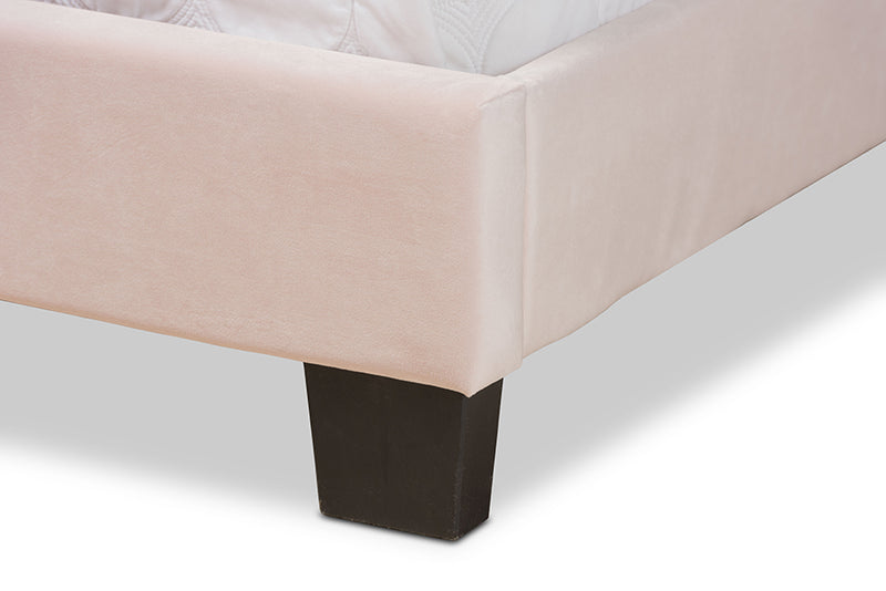 Baxton Studio Tamira Modern and Contemporary Glam Light Pink Velvet Fabric Upholstered Full Size Panel Bed