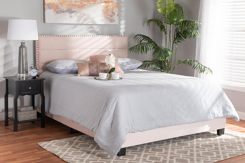 Baxton Studio Tamira Modern and Contemporary Glam Light Pink Velvet Fabric Upholstered Full Size Panel Bed