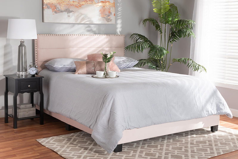 Baxton Studio Tamira Modern and Contemporary Glam Light Pink Velvet Fabric Upholstered Full Size Panel Bed