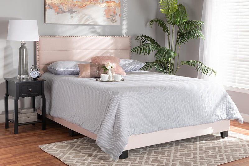 Baxton Studio Tamira Modern and Contemporary Glam Light Pink Velvet Fabric Upholstered Queen Size Panel Bed