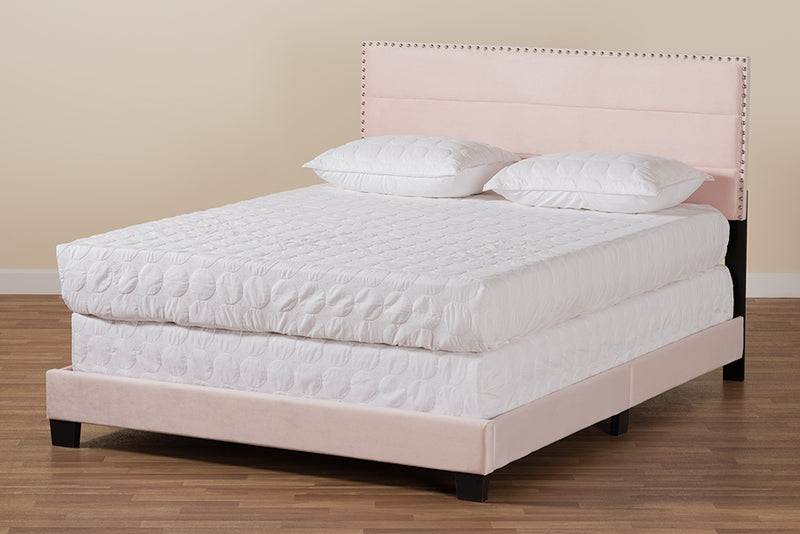Baxton Studio Tamira Modern and Contemporary Glam Light Pink Velvet Fabric Upholstered Queen Size Panel Bed