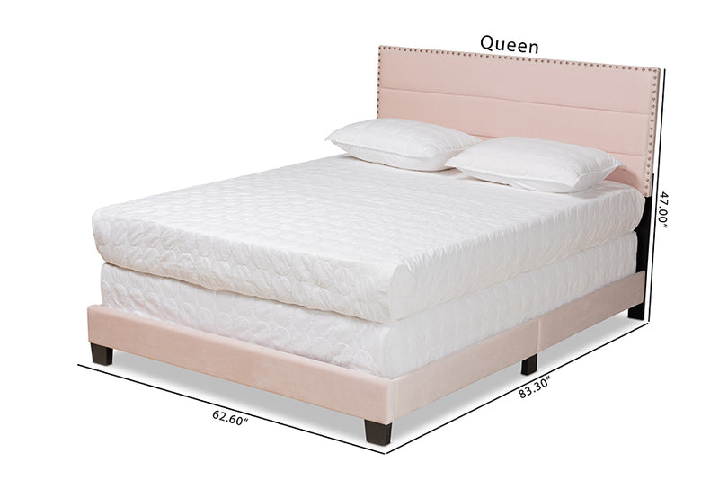 Baxton Studio Tamira Modern and Contemporary Glam Light Pink Velvet Fabric Upholstered Full Size Panel Bed