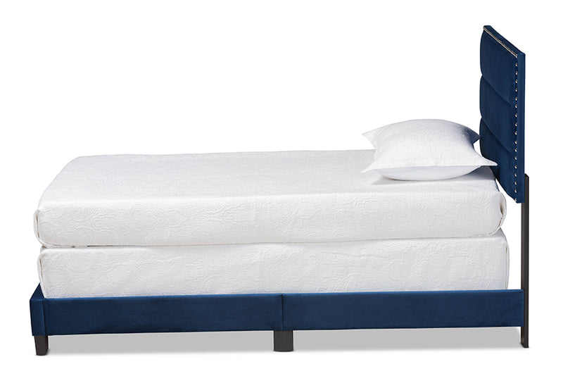 Baxton Studio Tamira Modern and Contemporary Glam Navy Blue Velvet Fabric Upholstered Twin Size Panel Bed