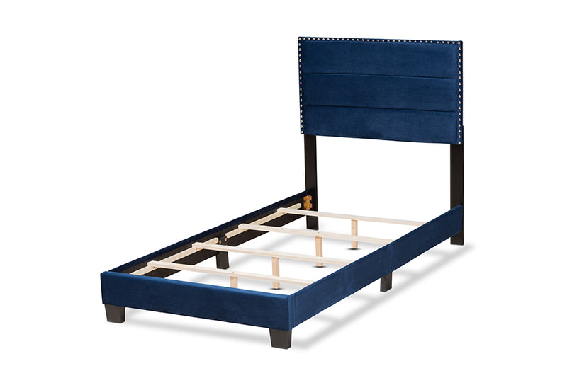 Baxton Studio Tamira Modern and Contemporary Glam Navy Blue Velvet Fabric Upholstered Twin Size Panel Bed