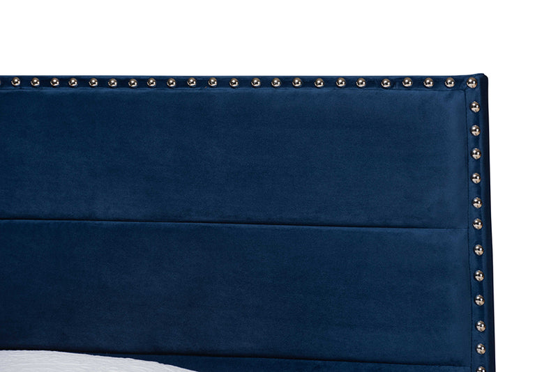Baxton Studio Tamira Modern and Contemporary Glam Navy Blue Velvet Fabric Upholstered Twin Size Panel Bed