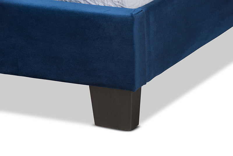 Baxton Studio Tamira Modern and Contemporary Glam Navy Blue Velvet Fabric Upholstered Twin Size Panel Bed