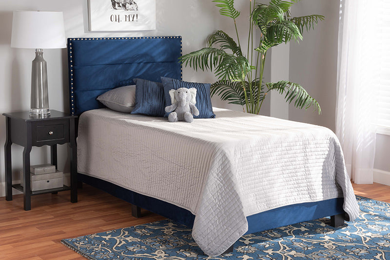 Baxton Studio Tamira Modern and Contemporary Glam Navy Blue Velvet Fabric Upholstered Twin Size Panel Bed