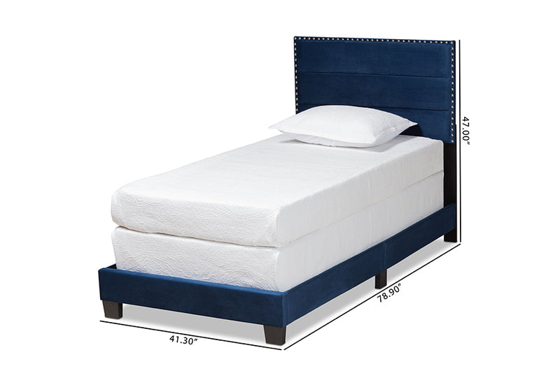 Baxton Studio Tamira Modern and Contemporary Glam Navy Blue Velvet Fabric Upholstered Twin Size Panel Bed