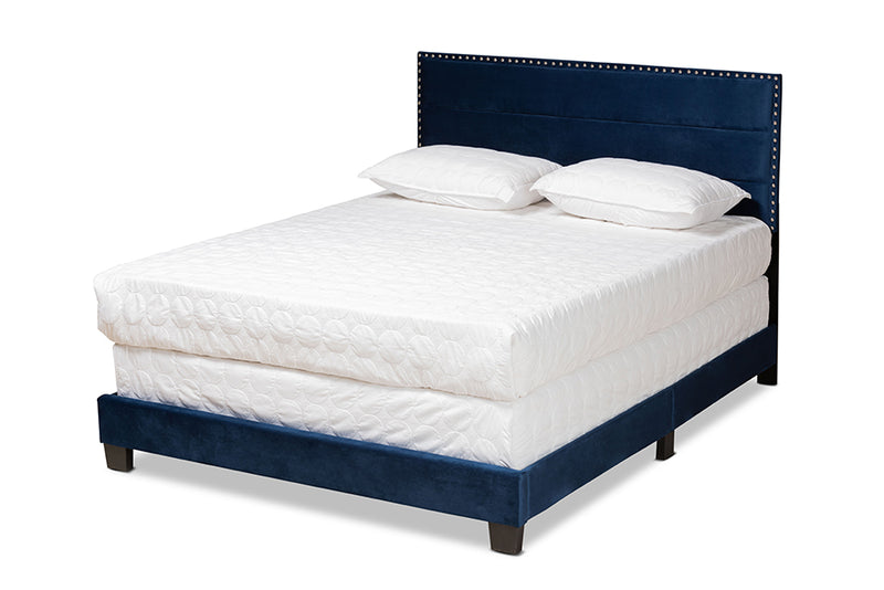 Baxton Studio Tamira Modern and Contemporary Glam Navy Blue Velvet Fabric Upholstered Queen Size Panel Bed