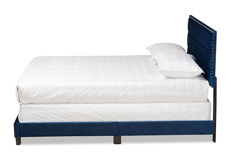 Baxton Studio Tamira Modern and Contemporary Glam Navy Blue Velvet Fabric Upholstered Queen Size Panel Bed