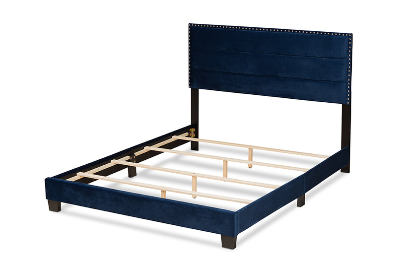 Baxton Studio Tamira Modern and Contemporary Glam Navy Blue Velvet Fabric Upholstered Queen Size Panel Bed