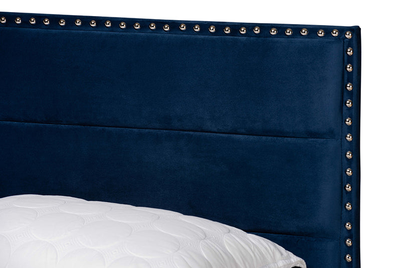Baxton Studio Tamira Modern and Contemporary Glam Navy Blue Velvet Fabric Upholstered Queen Size Panel Bed