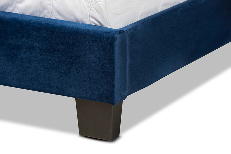 Baxton Studio Tamira Modern and Contemporary Glam Navy Blue Velvet Fabric Upholstered Full Size Panel Bed