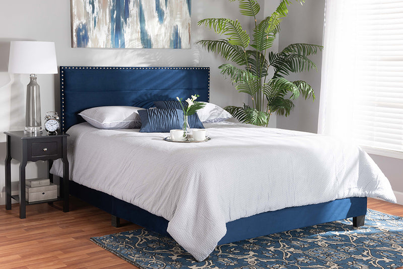 Baxton Studio Tamira Modern and Contemporary Glam Navy Blue Velvet Fabric Upholstered Full Size Panel Bed