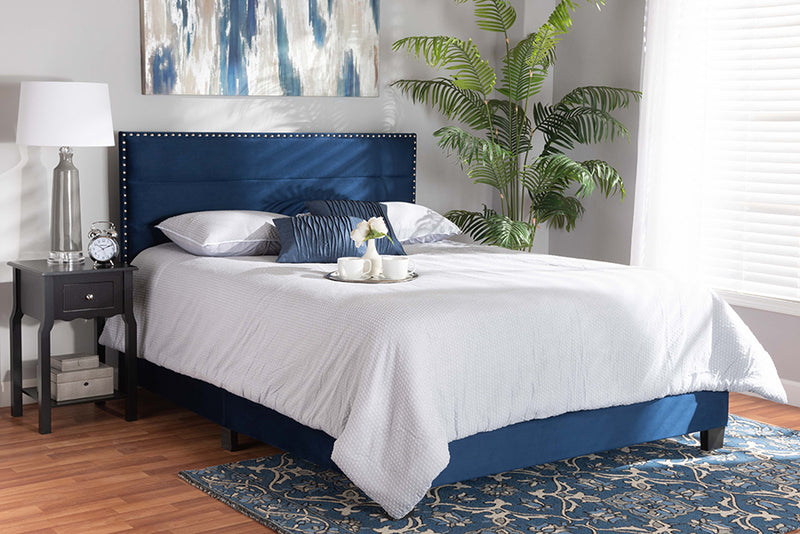 Baxton Studio Tamira Modern and Contemporary Glam Navy Blue Velvet Fabric Upholstered Full Size Panel Bed