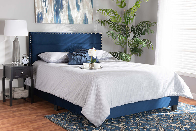 Baxton Studio Tamira Modern and Contemporary Glam Navy Blue Velvet Fabric Upholstered Full Size Panel Bed