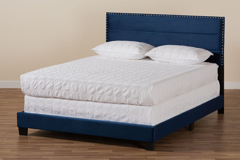 Baxton Studio Tamira Modern and Contemporary Glam Navy Blue Velvet Fabric Upholstered Queen Size Panel Bed