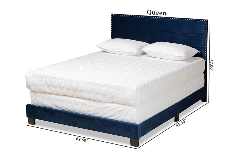 Baxton Studio Tamira Modern and Contemporary Glam Navy Blue Velvet Fabric Upholstered Full Size Panel Bed