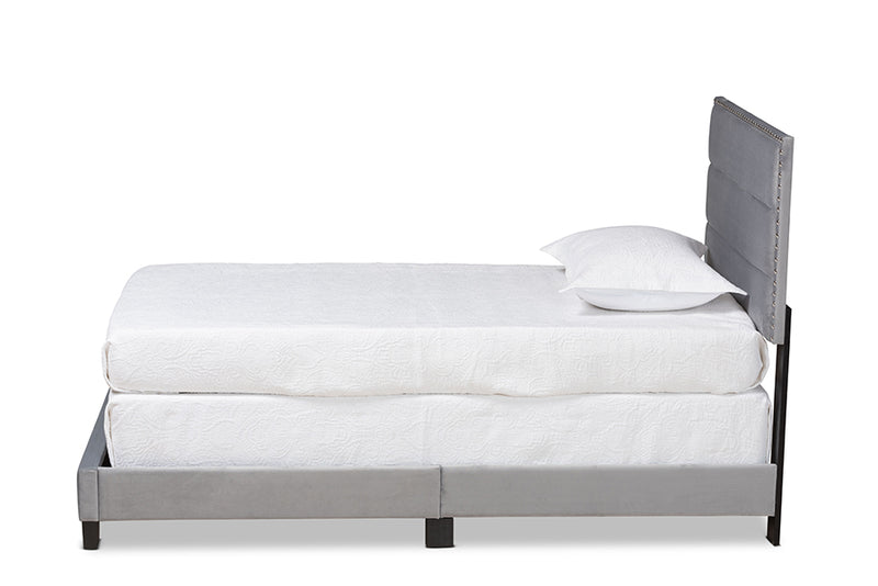 Baxton Studio Tamira Modern and Contemporary Glam Grey Velvet Fabric Upholstered Twin Size Panel Bed