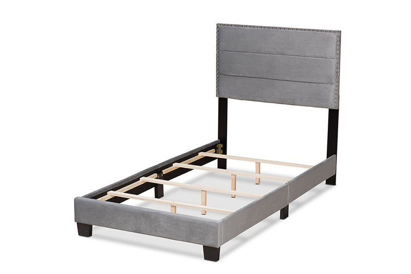 Baxton Studio Tamira Modern and Contemporary Glam Grey Velvet Fabric Upholstered Twin Size Panel Bed