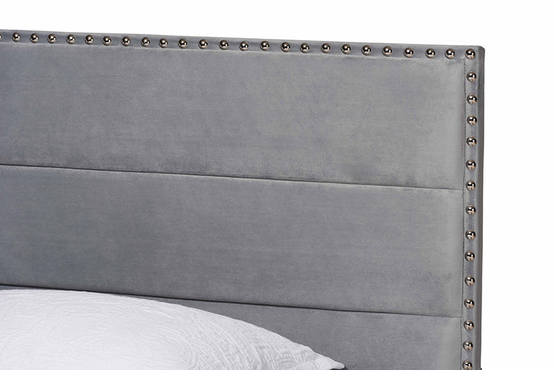 Baxton Studio Tamira Modern and Contemporary Glam Grey Velvet Fabric Upholstered Twin Size Panel Bed