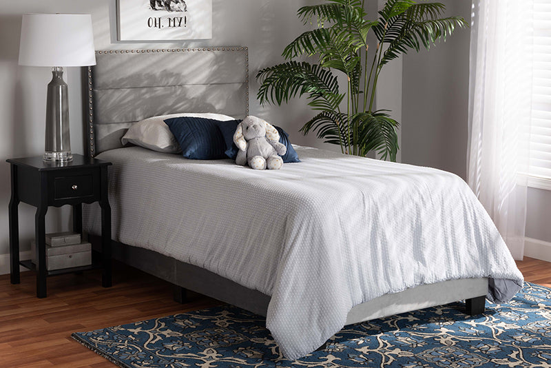 Baxton Studio Tamira Modern and Contemporary Glam Grey Velvet Fabric Upholstered Twin Size Panel Bed