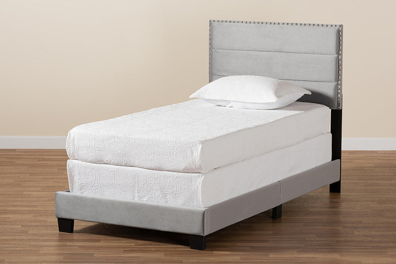 Baxton Studio Tamira Modern and Contemporary Glam Grey Velvet Fabric Upholstered Twin Size Panel Bed
