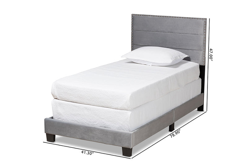 Baxton Studio Tamira Modern and Contemporary Glam Grey Velvet Fabric Upholstered Twin Size Panel Bed