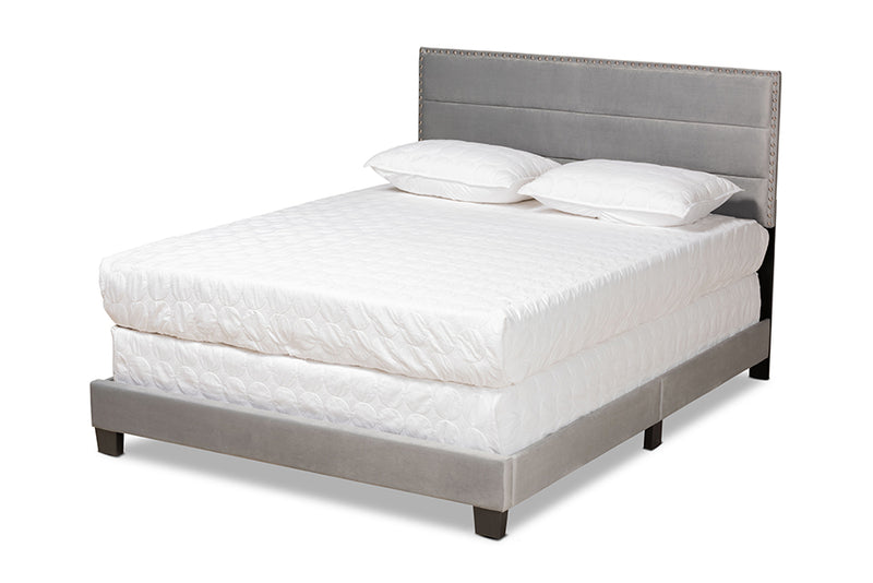 Baxton Studio Tamira Modern and Contemporary Glam Grey Velvet Fabric Upholstered Queen Size Panel Bed