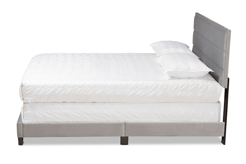 Baxton Studio Tamira Modern and Contemporary Glam Grey Velvet Fabric Upholstered Queen Size Panel Bed