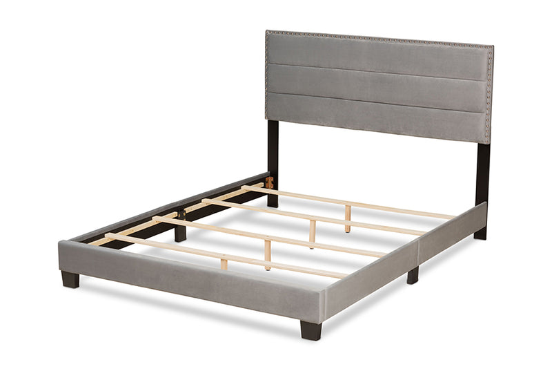 Baxton Studio Tamira Modern and Contemporary Glam Grey Velvet Fabric Upholstered Queen Size Panel Bed