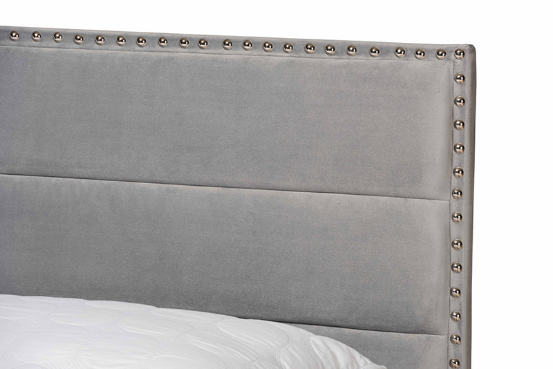 Baxton Studio Tamira Modern and Contemporary Glam Grey Velvet Fabric Upholstered Queen Size Panel Bed