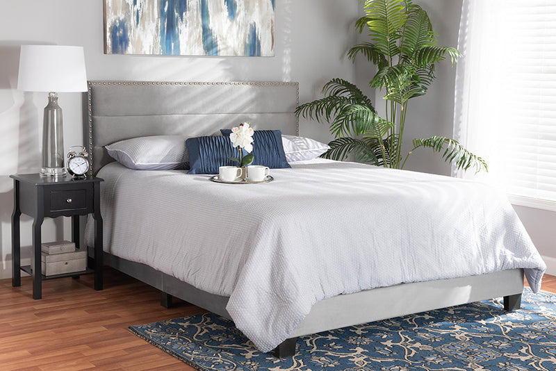 Baxton Studio Tamira Modern and Contemporary Glam Grey Velvet Fabric Upholstered Full Size Panel Bed