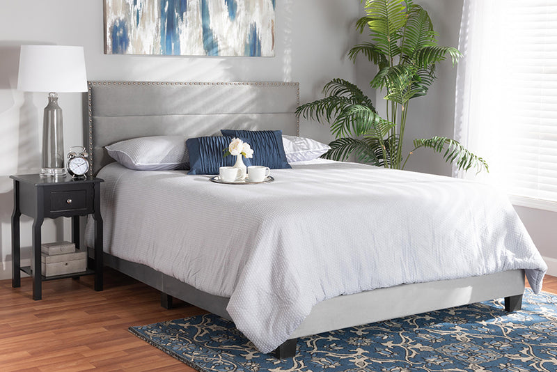 Baxton Studio Tamira Modern and Contemporary Glam Grey Velvet Fabric Upholstered Queen Size Panel Bed