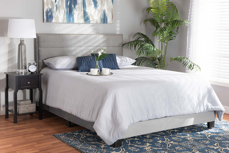 Baxton Studio Tamira Modern and Contemporary Glam Grey Velvet Fabric Upholstered Queen Size Panel Bed