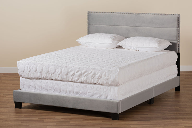 Baxton Studio Tamira Modern and Contemporary Glam Grey Velvet Fabric Upholstered Full Size Panel Bed