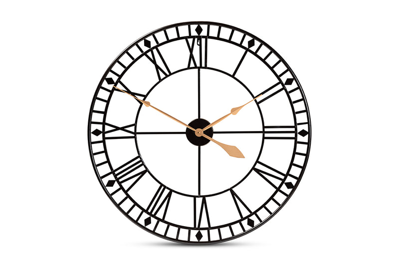 Baxton Studio Janette Classic Contemporary Black and Gold Finished Metal Wall Clock