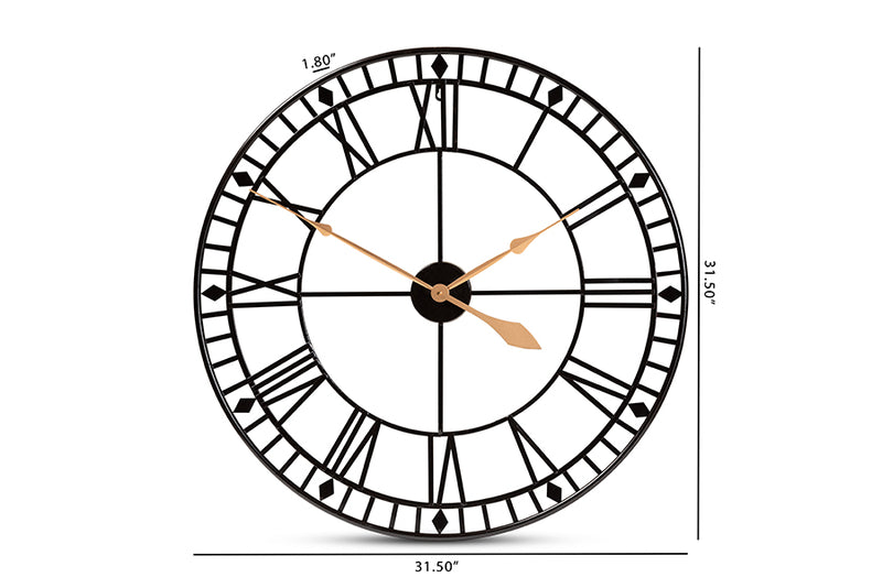 Baxton Studio Janette Classic Contemporary Black and Gold Finished Metal Wall Clock