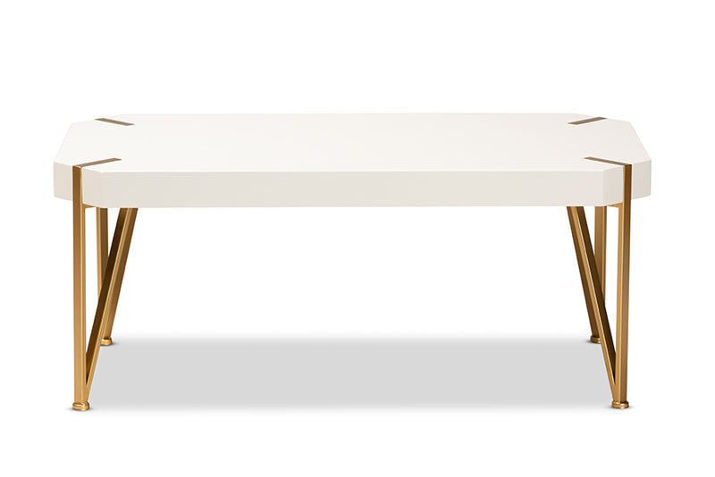 Baxton Studio Kassa Contemporary Glam and Luxe Brushed Gold Metal and White Finished Wood Coffee Table