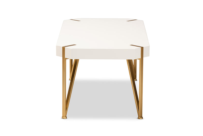 Baxton Studio Kassa Contemporary Glam and Luxe Brushed Gold Metal and White Finished Wood Coffee Table