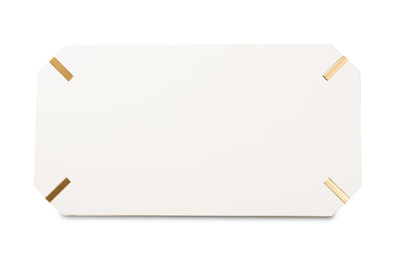 Baxton Studio Kassa Contemporary Glam and Luxe Brushed Gold Metal and White Finished Wood Coffee Table