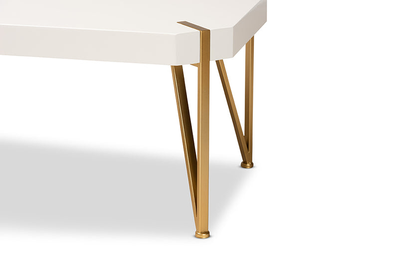 Baxton Studio Kassa Contemporary Glam and Luxe Brushed Gold Metal and White Finished Wood Coffee Table