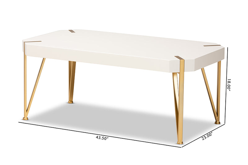 Baxton Studio Kassa Contemporary Glam and Luxe Brushed Gold Metal and White Finished Wood Coffee Table